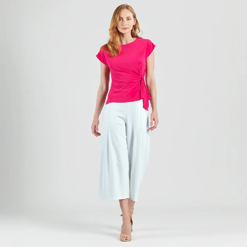 Slant Sleeve Side Tie Top - Hot Pink