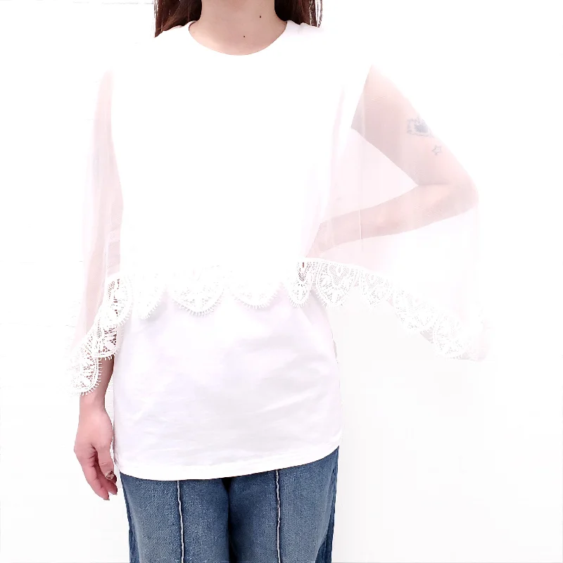 CHLOÉ 'MAGLIA' COTTON TANK TOP WITH SILK LACE TRIMMED CAPE - SIZE L