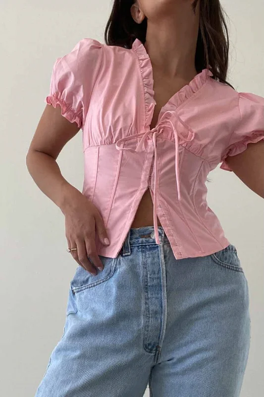 Puff Sleeve Crop Top - Pink