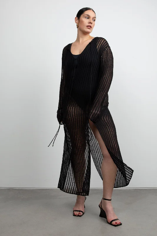 REVERSIBLE SHEER RIB-KNIT DRESS SWIM COVERUP