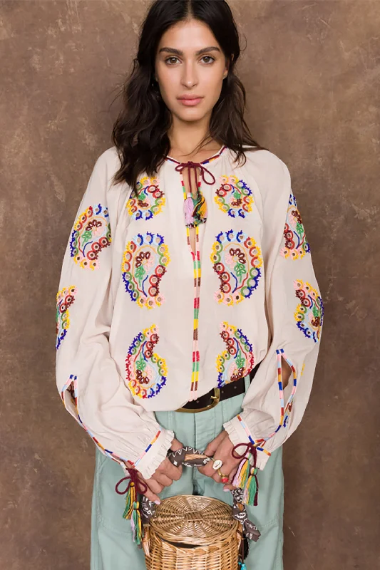 GHODSI EMBROIDERED COTTON BLOUSE