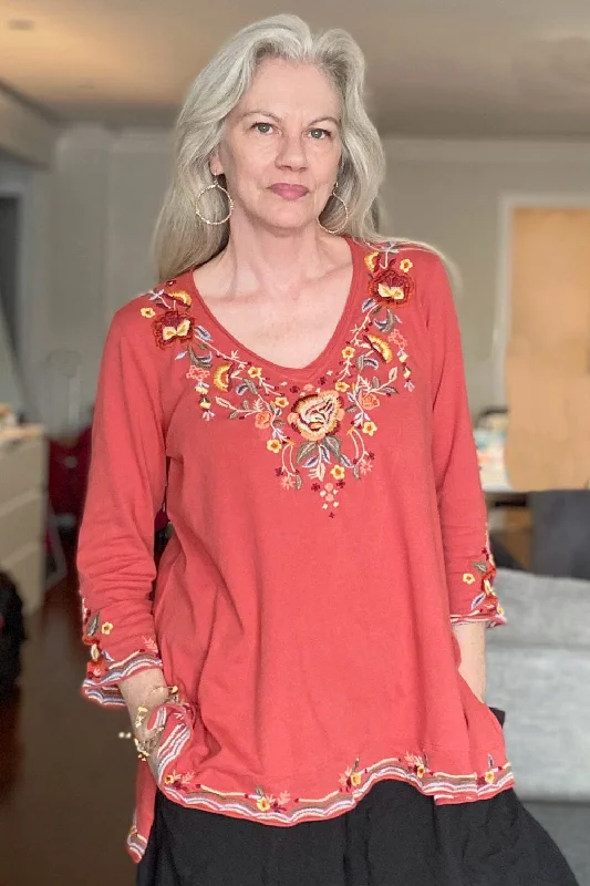Embroidered V Neck Aline Top Disco