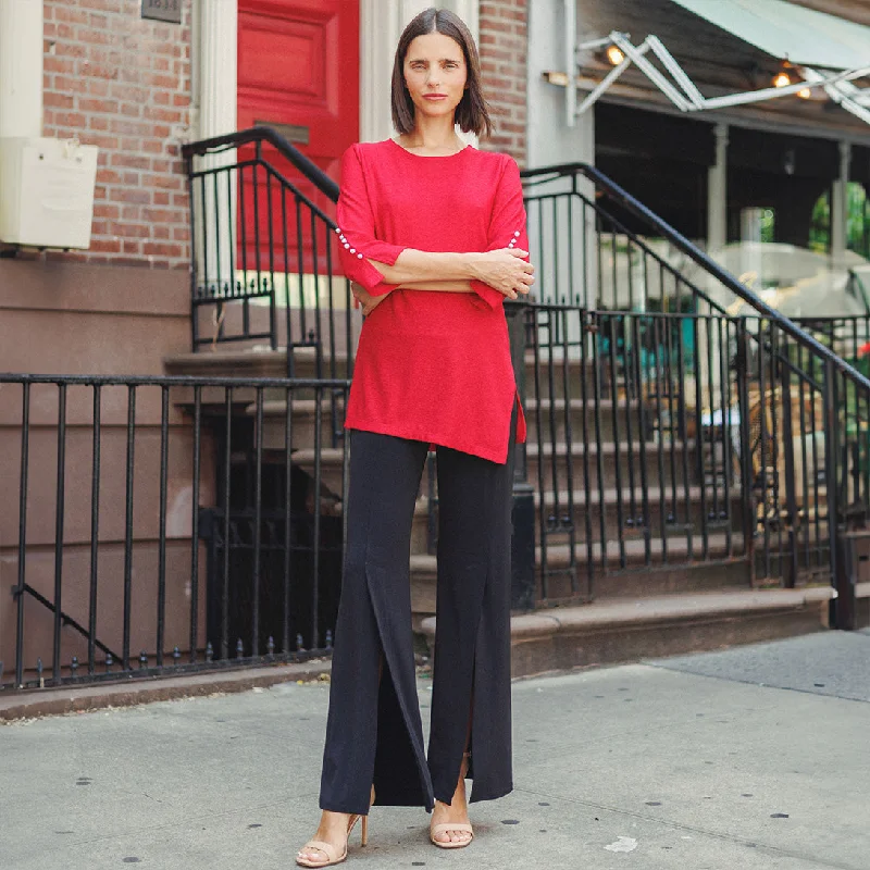 Glimmer Speck - Pearl Cuff Asymmetrical Reverse Hi-Low Tunic - Red - Final Sale!