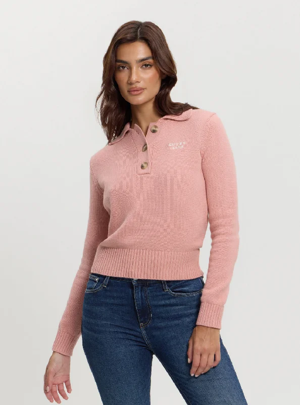 Guess Jeans Pink Polo Knit Jumper