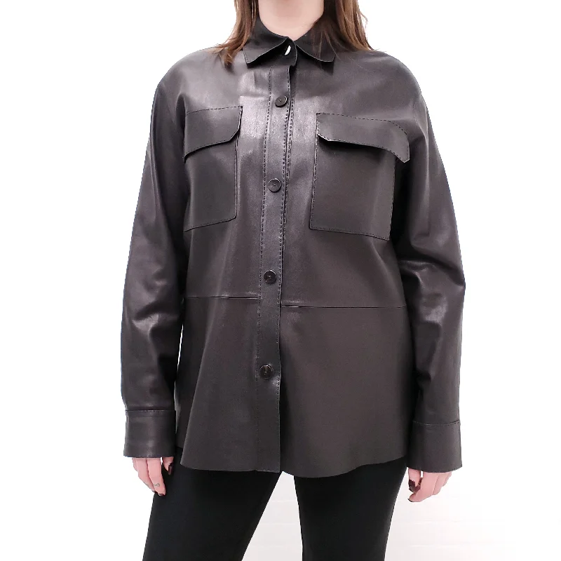 THEORY LEATHER OVERSIZED SHIRT - SIZE S