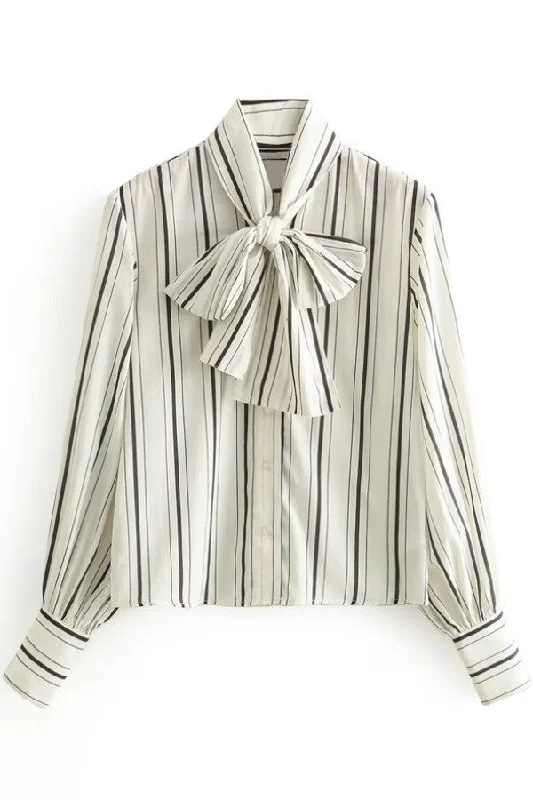 Striped Bow Tie Blouse